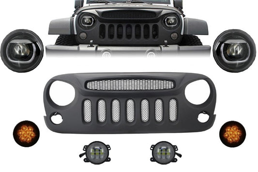 Scheinwerfer Kühlergrill für Jeep Wrangler Rubicon JK 07-17 LED Lichter Spectre Mask CarPartsTuning