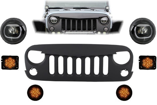 Kühlergrill Xenon-Scheinwerfer für JEEP Wrangler Rubicon JK 07-17 LED Leuchten CarPartsTuning