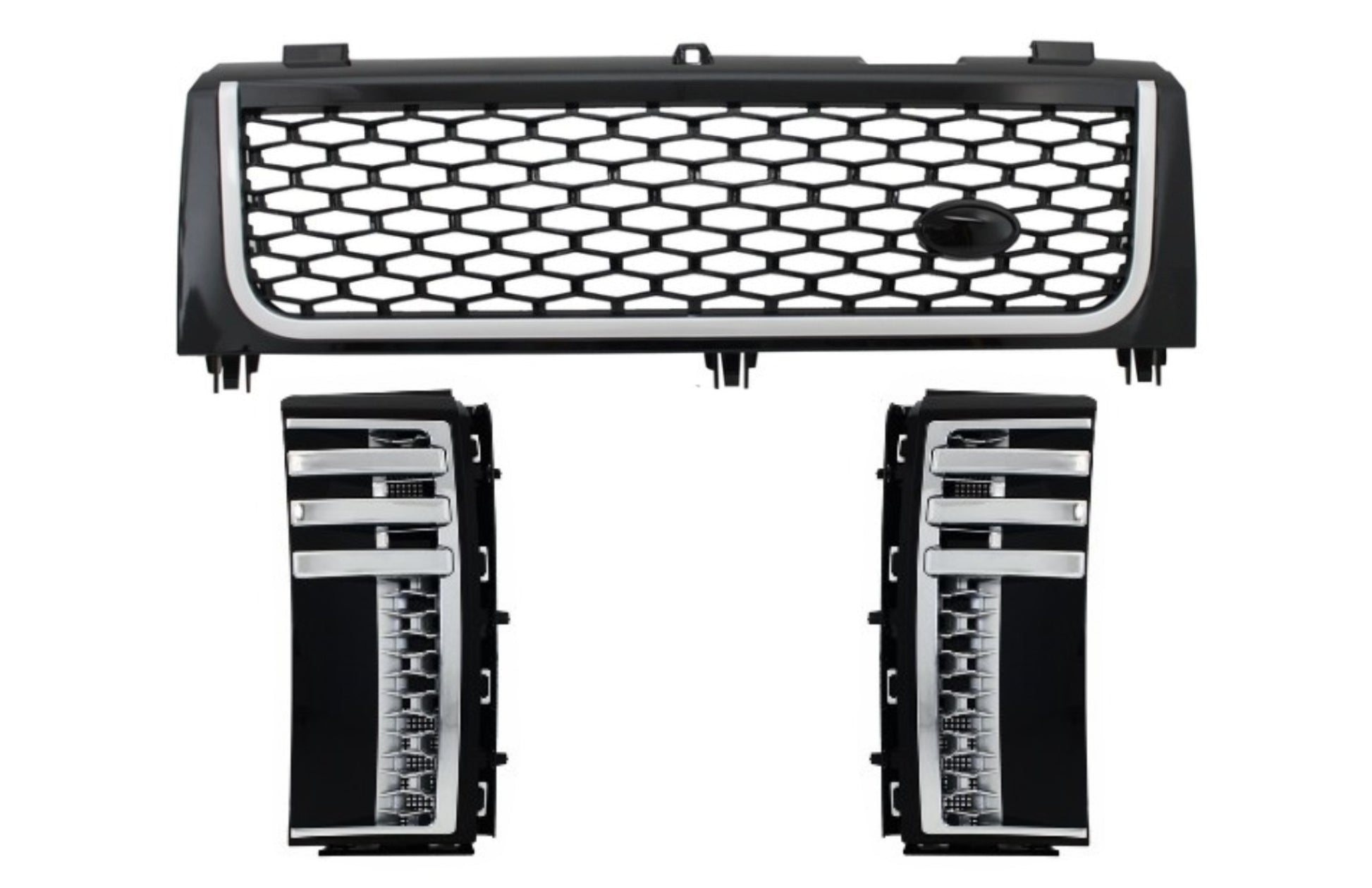 Mittelgitter Und Seitliche Lüftungsschlitze Passend Für Land Range Rover Vogue III L322 Piano Black & Silver Autobiography Supercharged Edition KITT