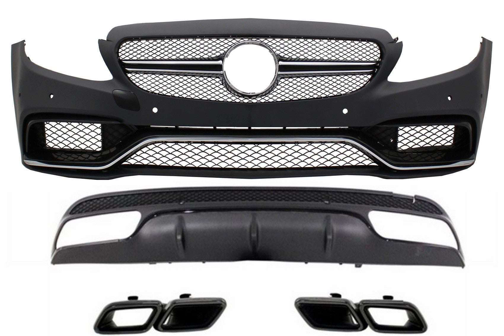 Stoßstange für Mercedes C W205 S205 14-20 Diffusor Auspuffblenden Sport C63 Look CarPartsTuning