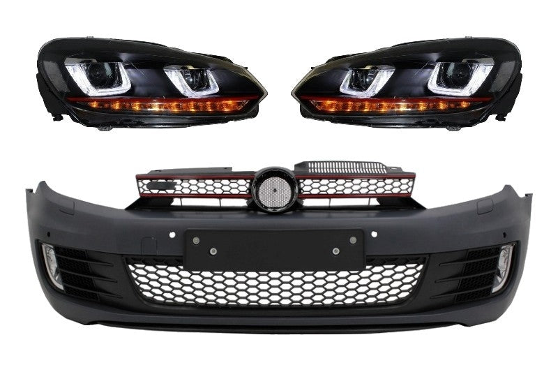 Stoßstange für VW Golf VI 6 08-13 GTI Look Scheinwerfer LED DRL Fließend Blinklicht Rot CarPartsTuning