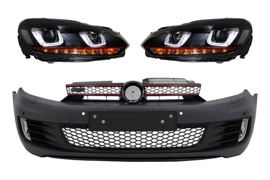 Stoßstange für VW Golf VI 6 08-13 GTI Look Scheinwerfer LED DRL Fließend Blinklicht Rot CarPartsTuning