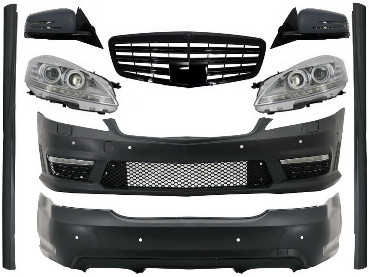 Body Kit für Mercedes S W221 05-09 Frontgrill Spiegel LED Scheinwerfer CarPartsTuning
