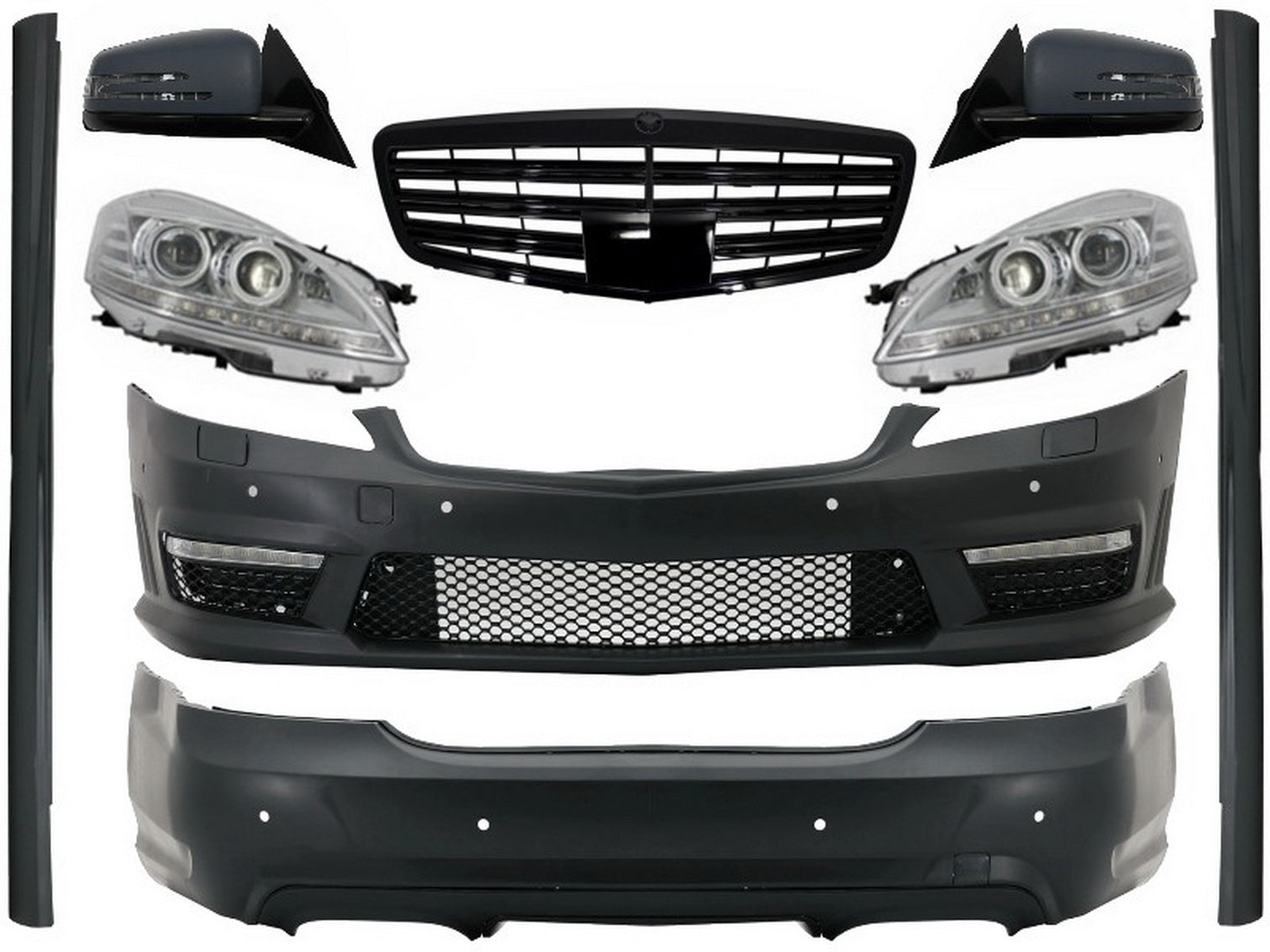Body Kit für Mercedes S W221 05-09 Frontgrill Spiegel LED Scheinwerfer CarPartsTuning