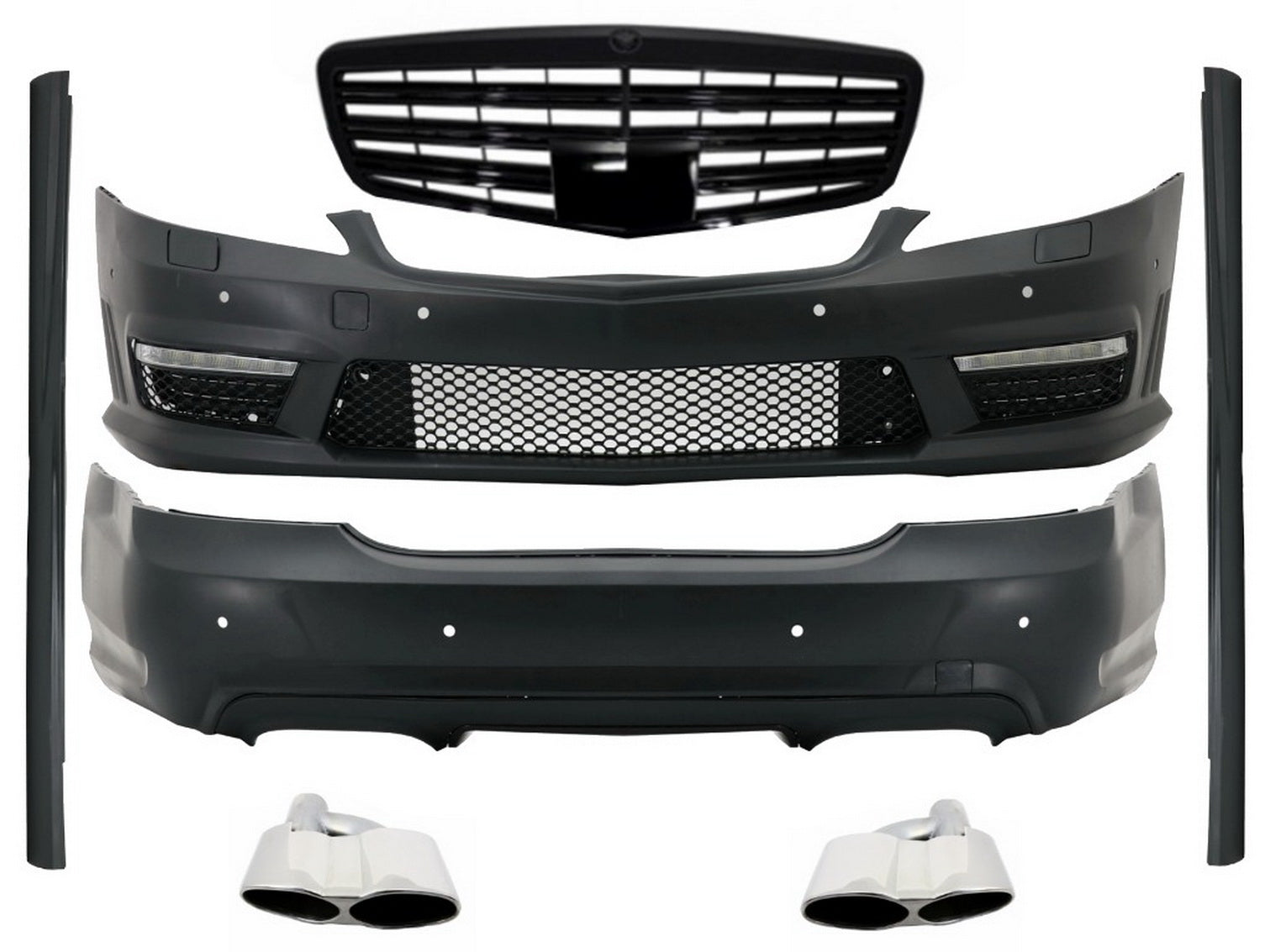 Bodykit für Mercedes S W221 2005-2011 Kühlergrill Glänzend schwarz Auspuff Tipps CarPartsTuning