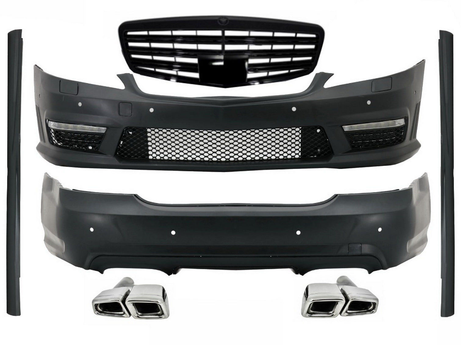 Bodykit für Mercedes S-Klasse W221 2005-2011 Gitter Glänzend schwarz Tipps Chrom CarPartsTuning