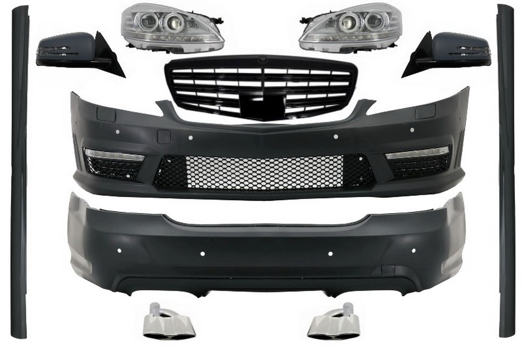 Body Kit Kühlergrillspiegel für Mercedes S-Klasse W221 05-09 LWB Facelift Design CarPartsTuning