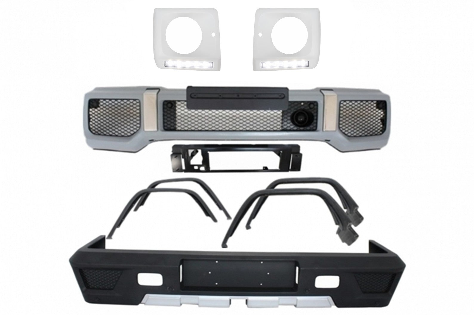 Bodykit für Mercedes G W463 89-17 Stoßstange LED Scheinwerferblenden G63 G65 Look CarPartsTuning