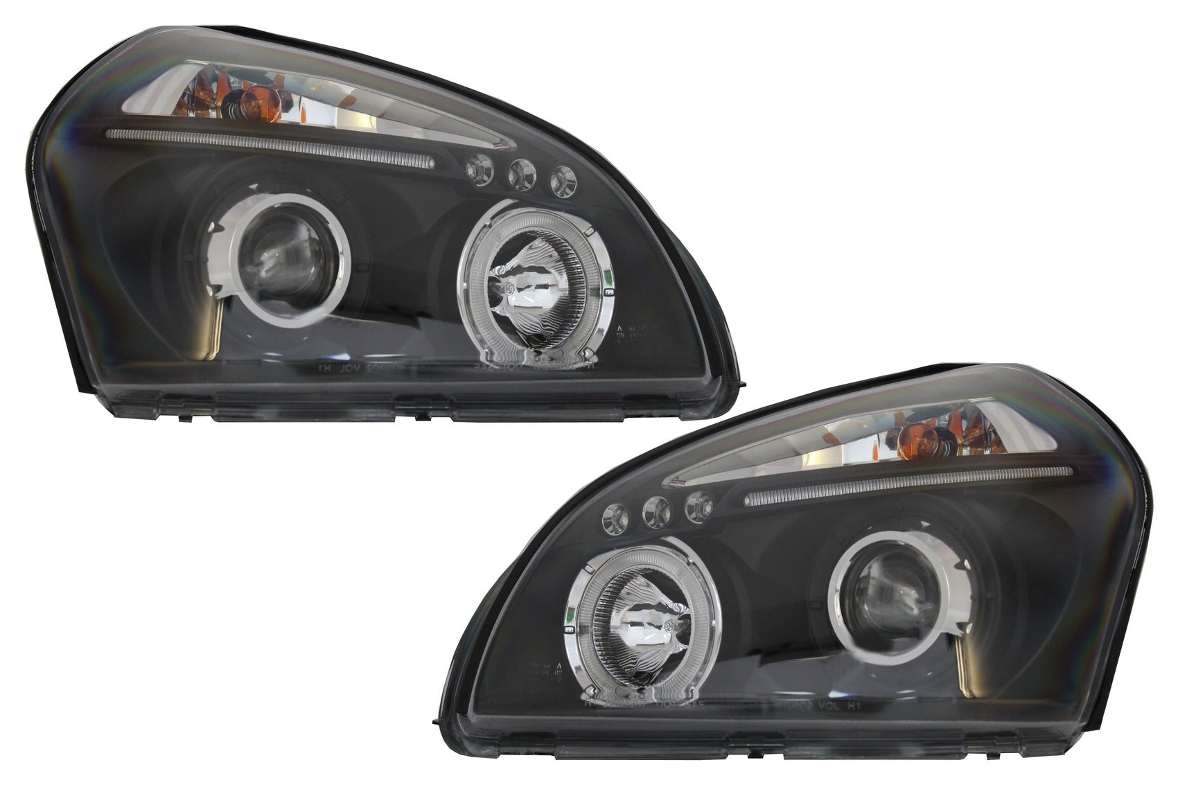 Scheinwerfer Angel Eyes Dual Halo Felgen für Hyundai Tucson 04-10 Schwarz CarPartsTuning