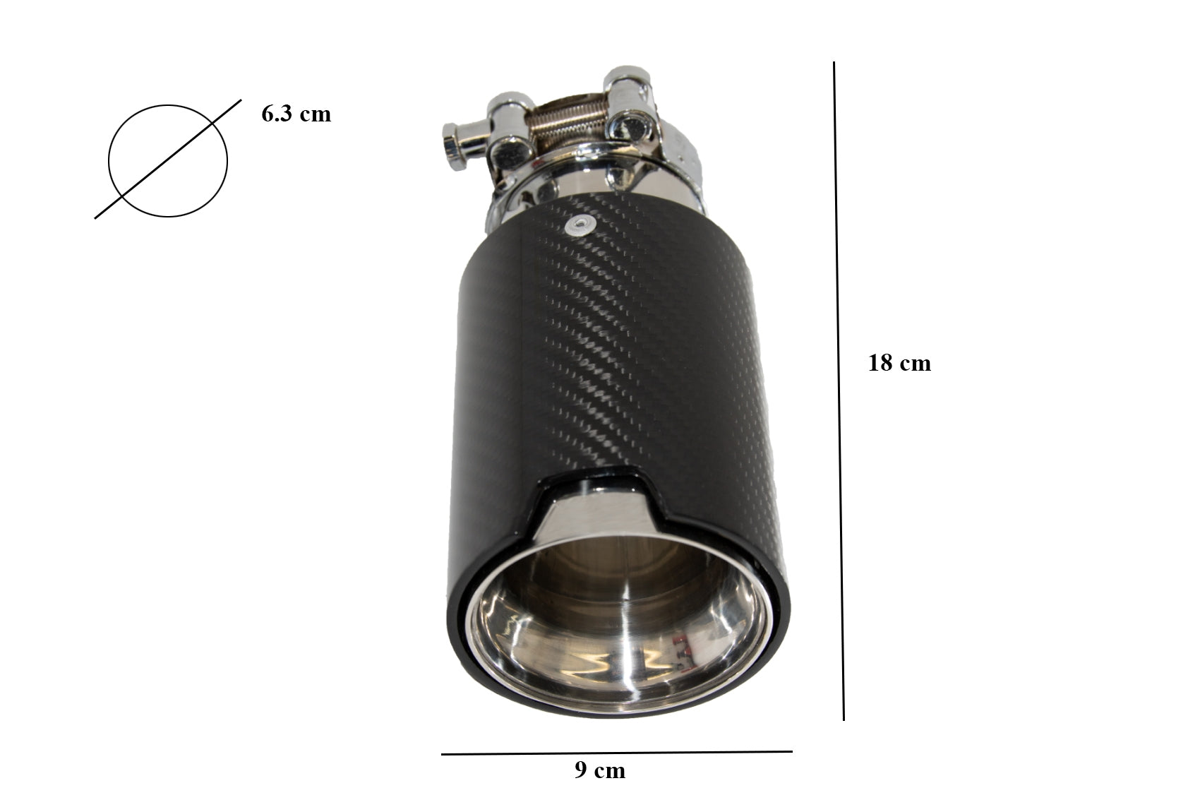 Universal-Auspuffspitze Kohlefaser, glänzend, Einlass 6,3 cm/2,48 Zoll CarPartsTuning