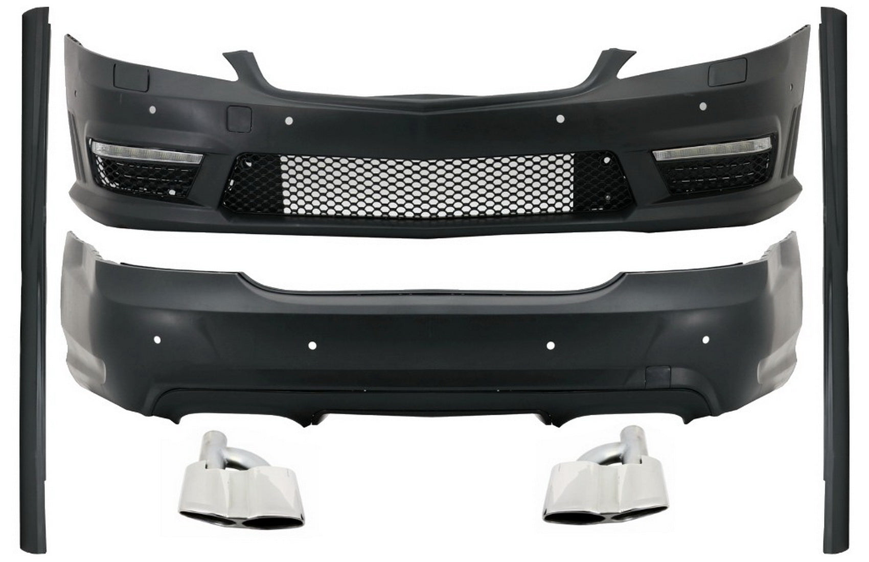 Bodykit für Mercedes S W221 2005-2011 LWB Seitenschweller Auspuff Tipps Chrom CarPartsTuning
