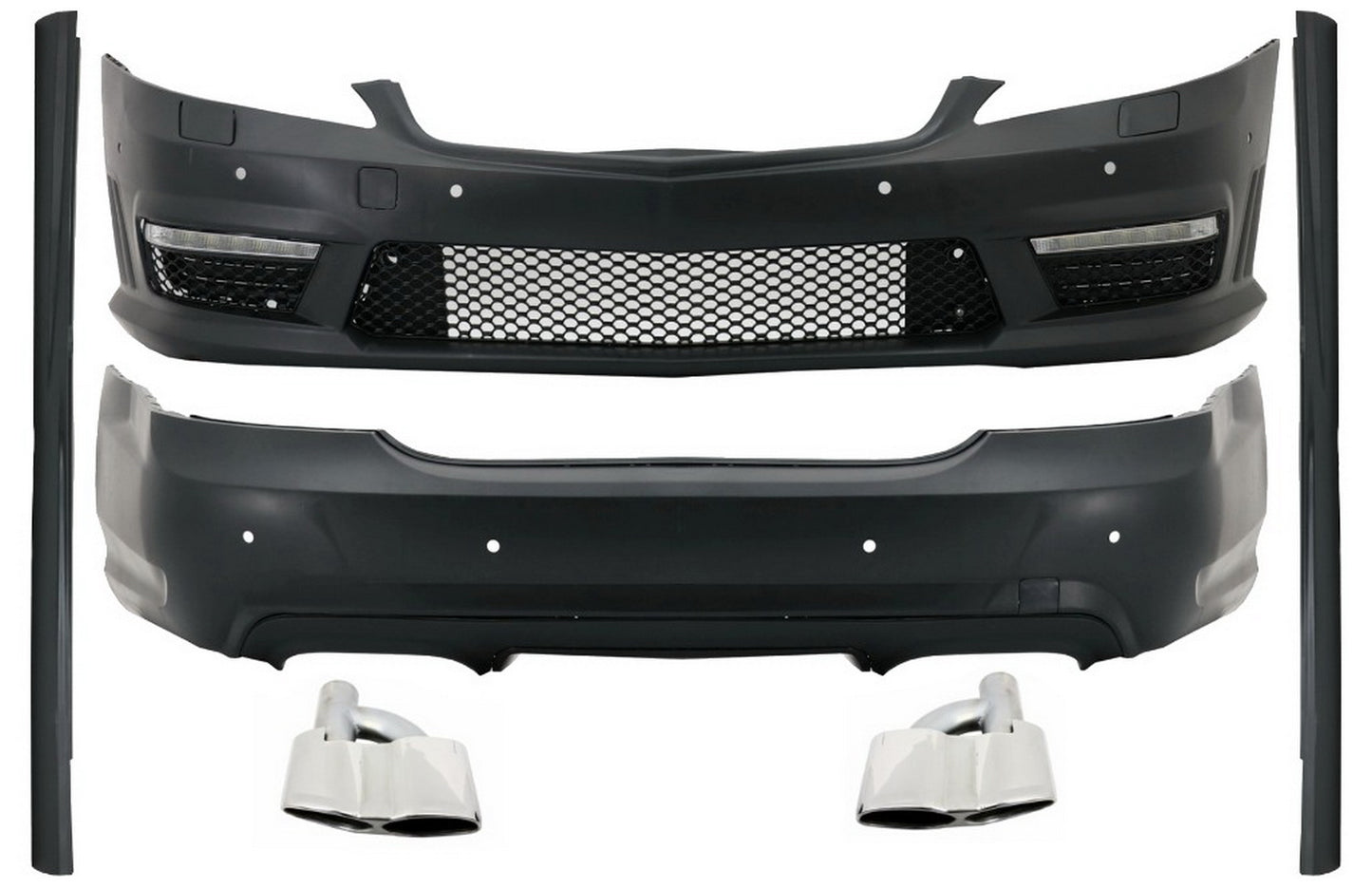 Bodykit für Mercedes S W221 2005-2011 LWB Seitenschweller Auspuff Tipps Chrom CarPartsTuning