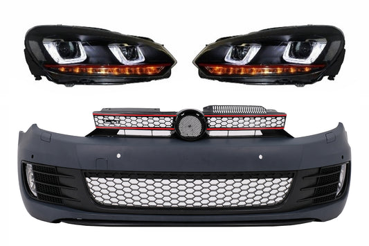 Stoßstange für Golf VI 6 08-13 GTI Look Scheinwerfer LED Fließen Licht Rot RHD Carpartstuning Austria