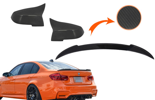 Kit Spiegelabdeckungen & Kofferraumspoiler für 3er F30 2011-2018 M4 Look Kohlenstoff CarPartsTuning