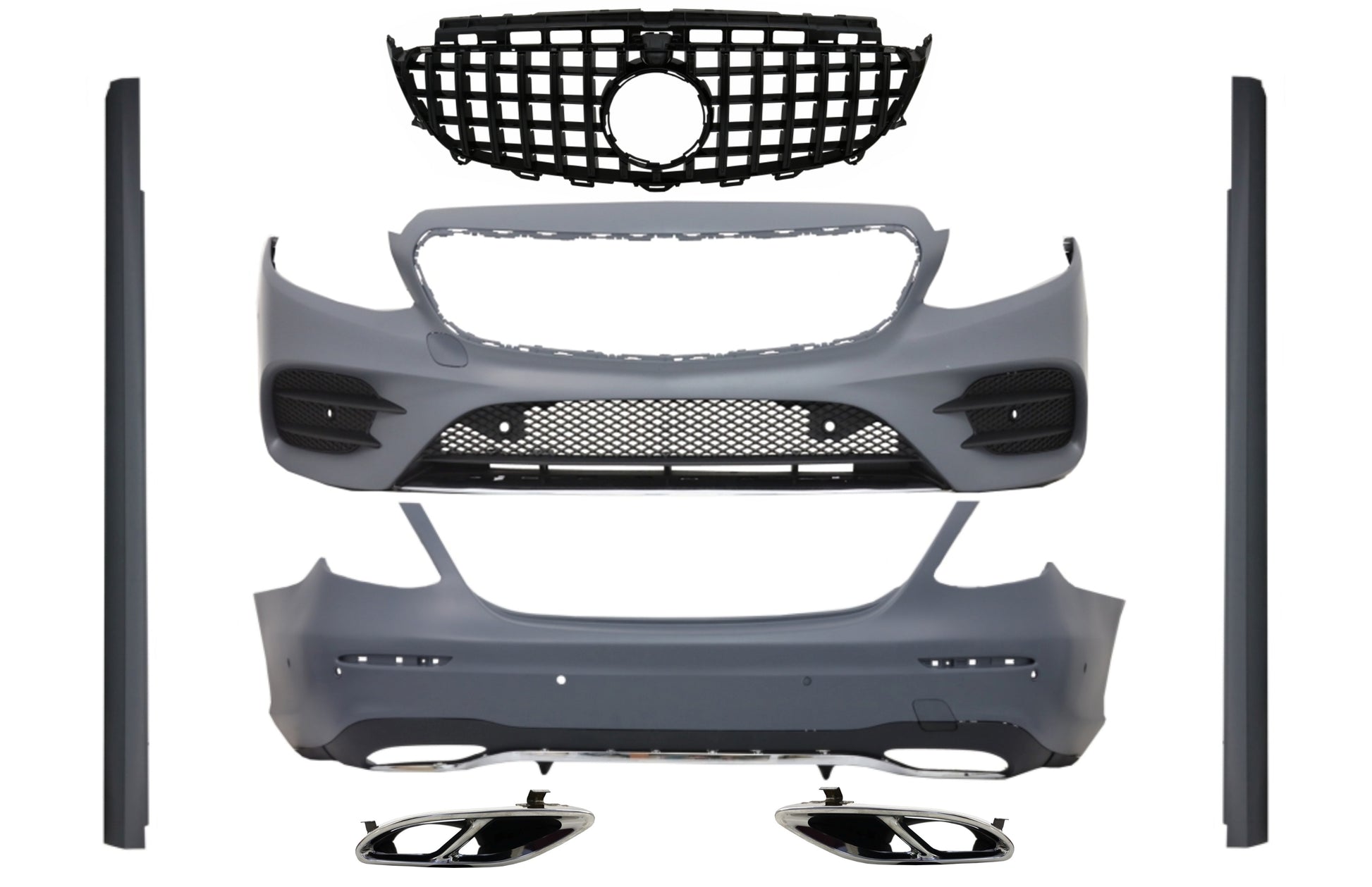 BodyKit für Mercedes E W213 16-19 Stoßstange Kühlergrill Schwarz GTR Look Sport CarPartsTuning