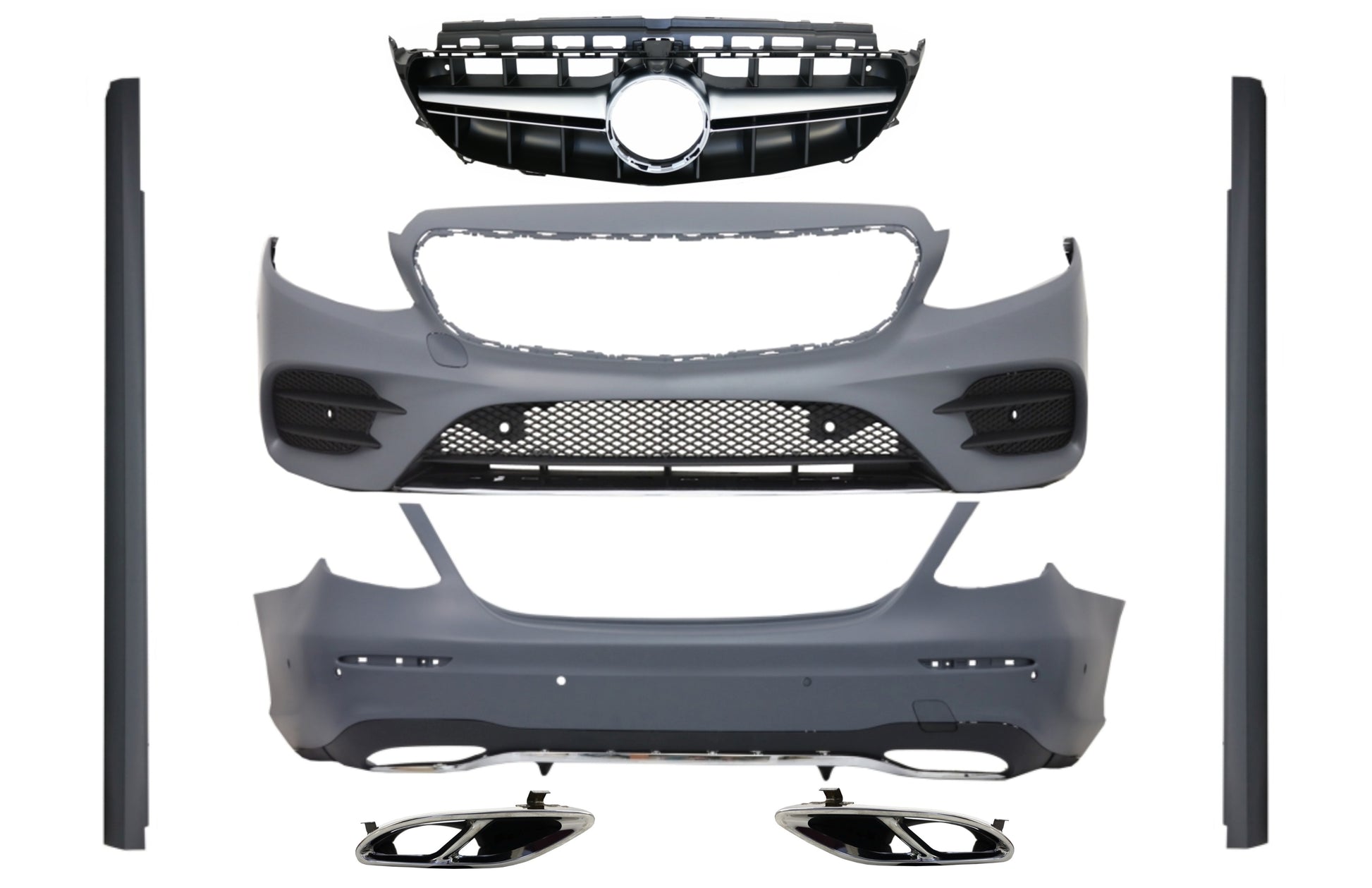 BodyKit für Mercedes E W213 16-19 Stoßstange Kühlergrill Chrome Schwarz GTR Look CarPartsTuning