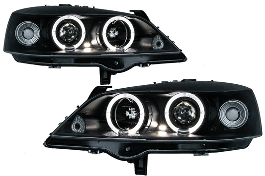 Scheinwerfer für Opel Astra G 09.1997-02.2004 Angel Eyes Schwarz Carpartstuning Austria