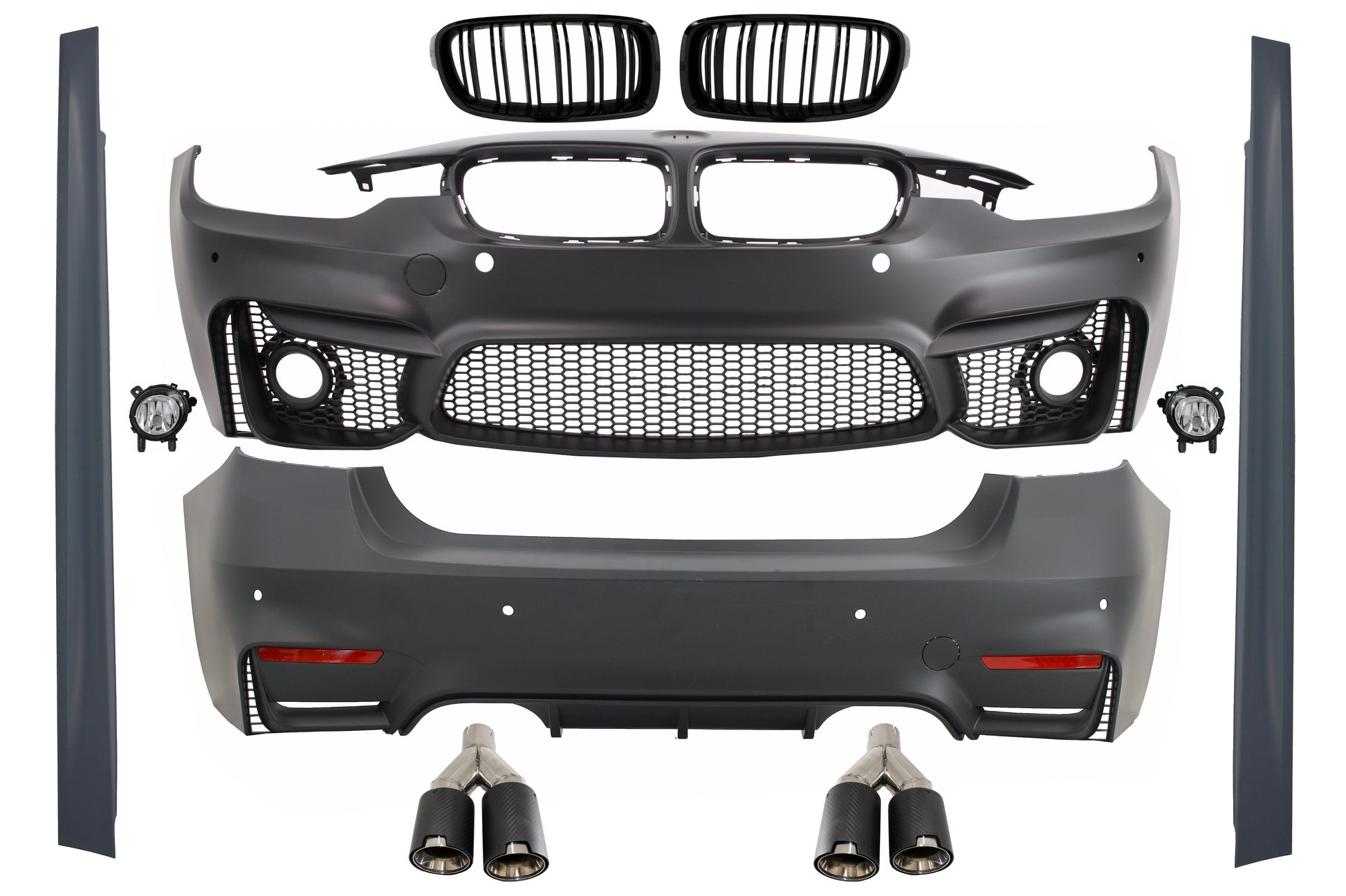 Body Kit für BMW F30 11-19 EVO II M3 M-Power Stoßstange Gitter NBL Auspuff Carbon CarPartsTuning