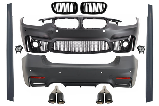 Body Kit für BMW F30 11-19 EVO II M3 M-Power Stoßstange Gitter NBL Auspuff Carbon CarPartsTuning