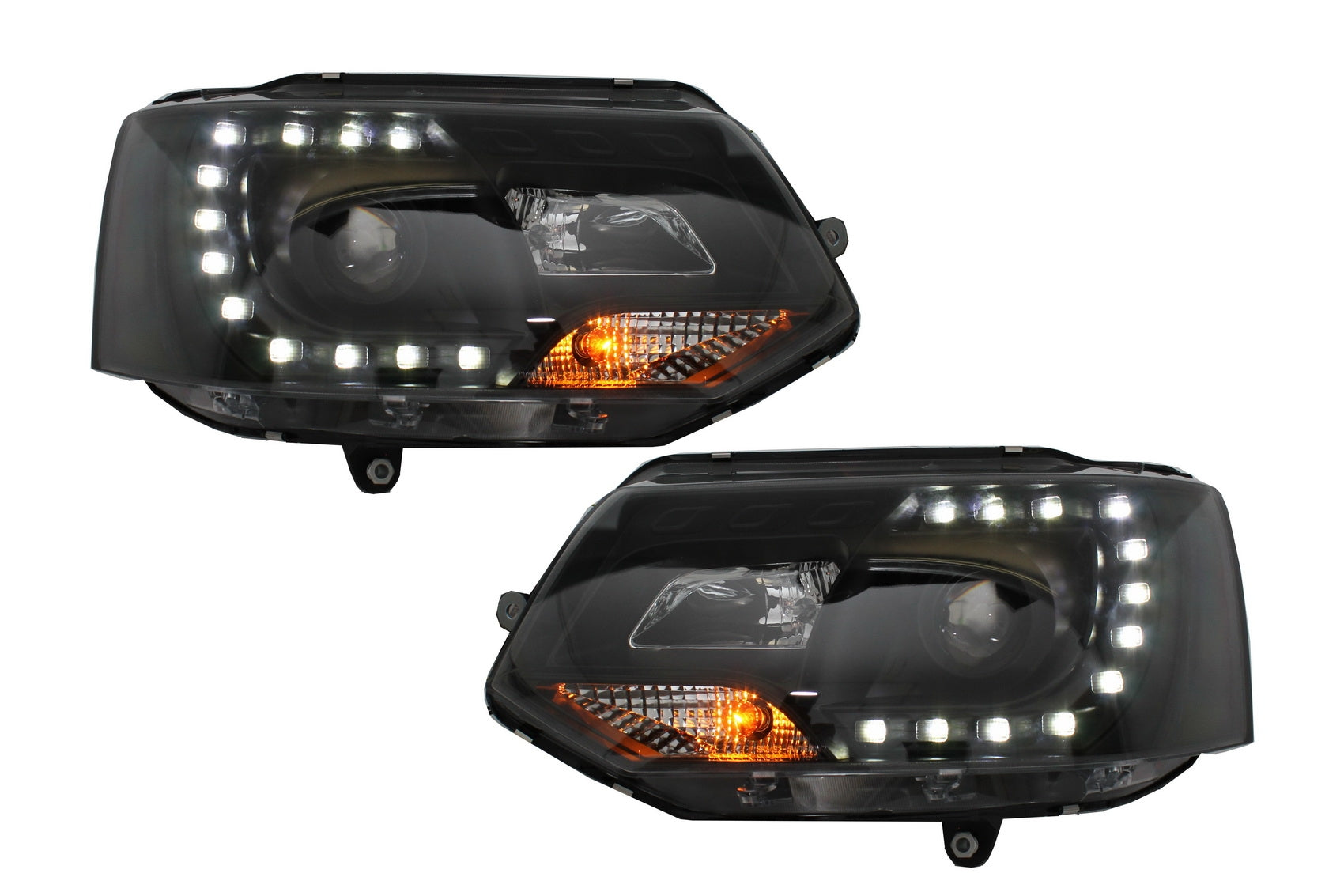 LED Tagfahrlicht Scheinwerfer für VW Transporter T5 10-15 Blinker Schwarz- CarPartsTuning