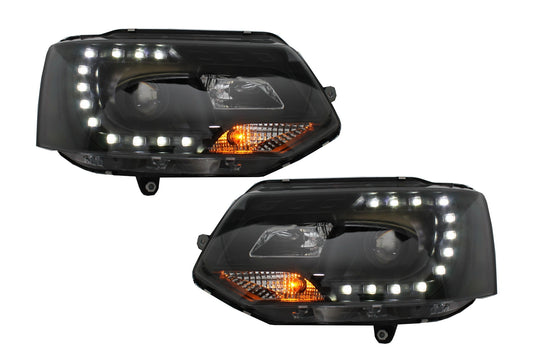 LED Tagfahrlicht Scheinwerfer für VW Transporter T5 10-15 Blinker Schwarz- CarPartsTuning
