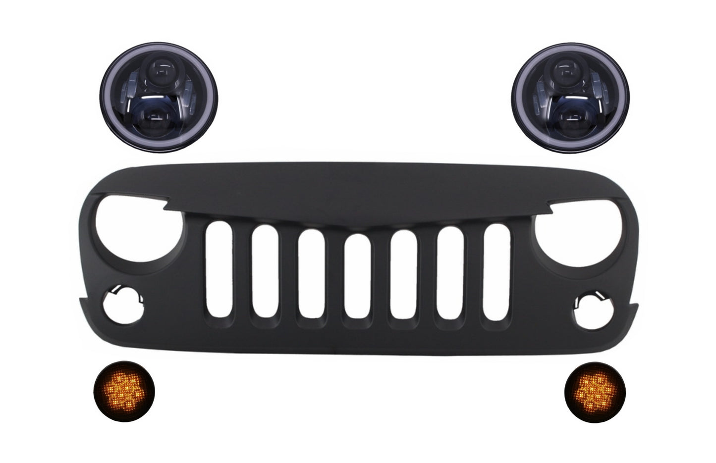 Kühlergrill für Jeep Wrangler Rubicon JK 07-17 Scheinwerfer & Blinklicht Licht CarPartsTuning