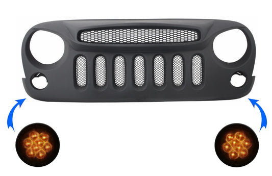 Kühlergrill Spectre Mask für JEEP Wrangler Rubicon JK 07-17 Lampe Licht LED Blinker CarPartsTuning