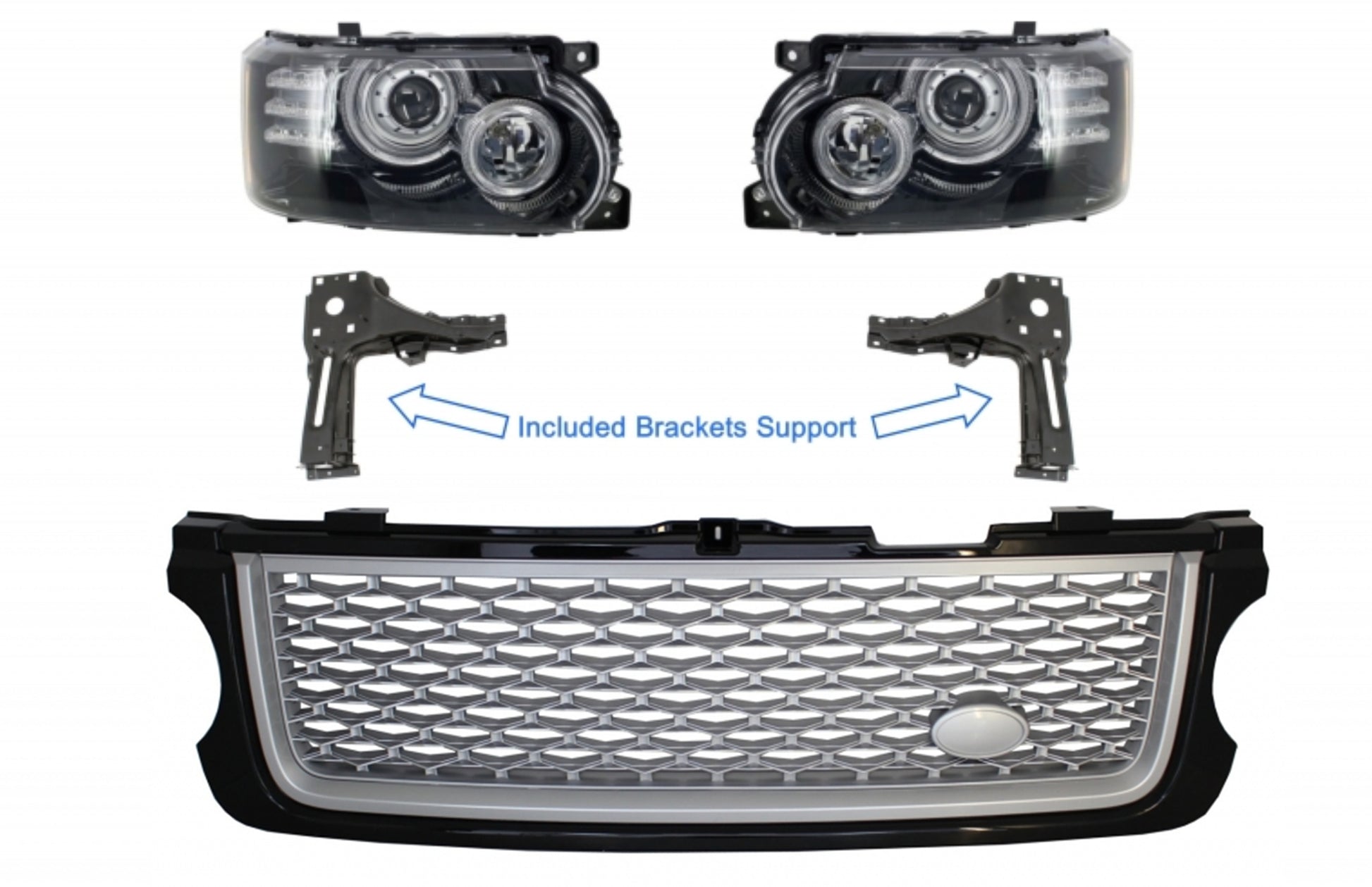 Scheinwerfer Mit Halterung Und Zentralem Kühlergrill Passend Für Land Range Rover Vogue L322 (2002-2009) Facelift-Design KITT