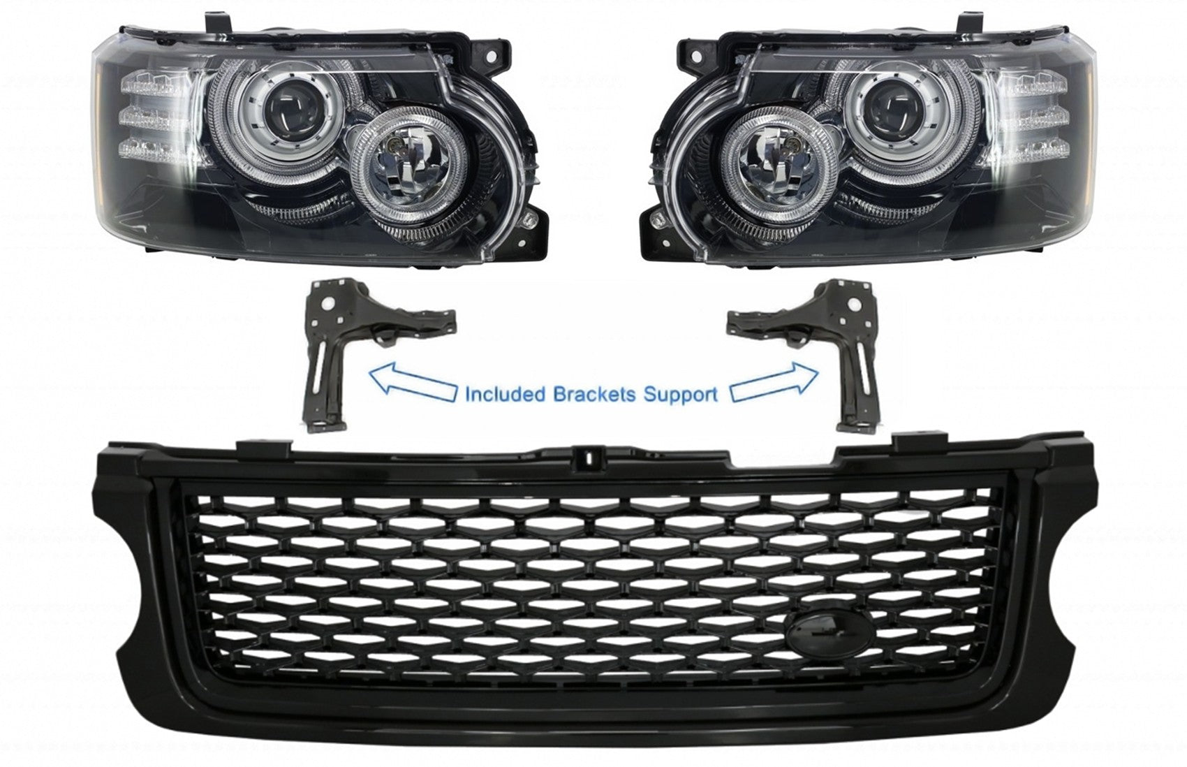 Scheinwerfer Mit Halterung Und Zentralem Kühlergrill Passend Für Land Range Rover Vogue L322 (2002-2009) Facelift-Design KITT