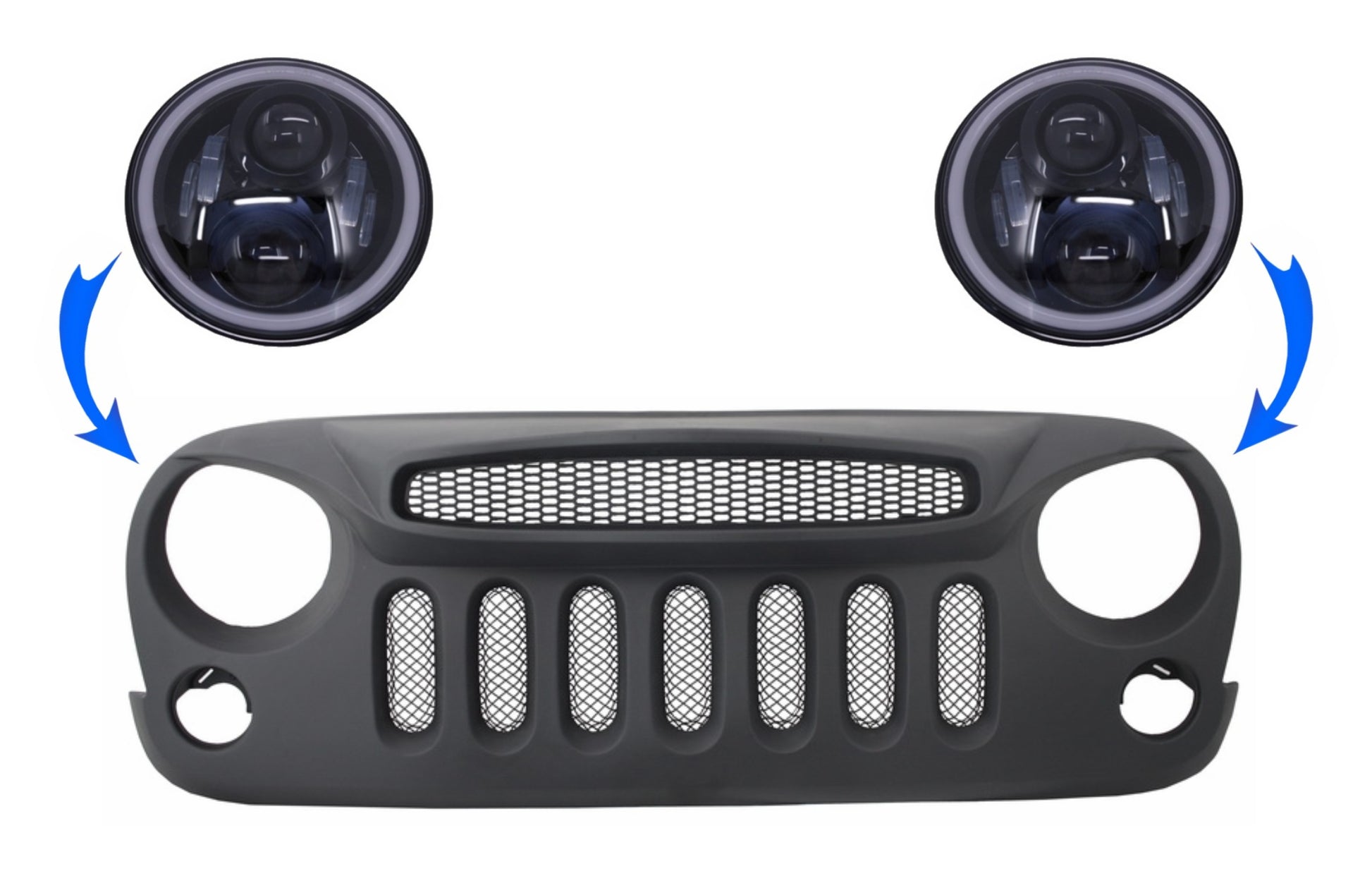Grille Spectre Mask für JEEP Wrangler JK 07-17 CREE LED Scheinwerfer Halo DRL CarPartsTuning