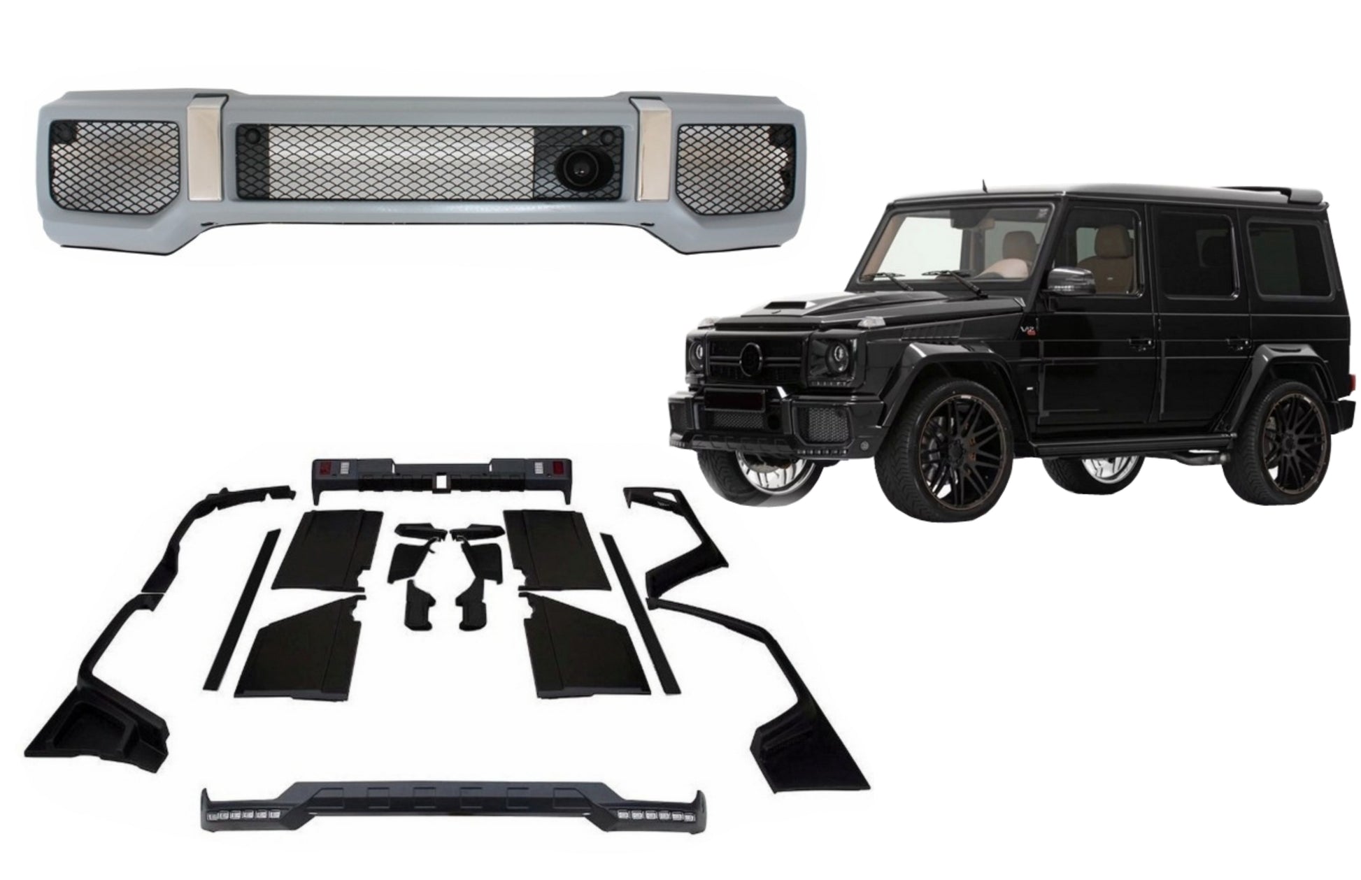 Umrechnung Kit Glasfaser für Mercedes G W463 1989-2017 G65 W-Star Frontstoßstange CarPartsTuning