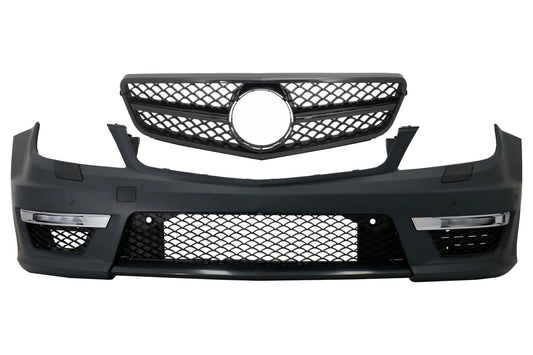 Stoßstange für Mercedes C W204 12+ C63 Facelift Kühlergrill Sport Look Schwarz CarPartsTuning