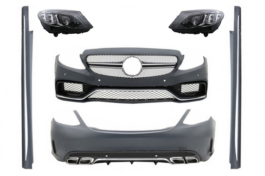 Bodykit mit Full LED Scheinwerfer für Mercedes C W205 Limousine 2014-2018 C63 Design CarPartsTuning