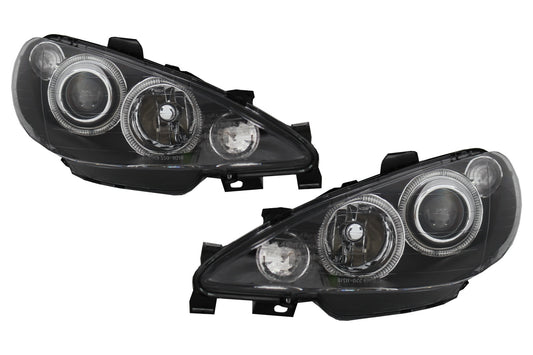 Angel Eyes Scheinwerfer für Peugeot 206 2002-2008 Schwarz LHD & RHD CarPartsTuning