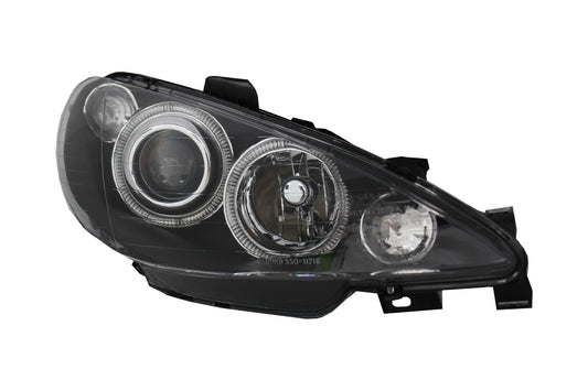 Angel Eyes Scheinwerfer für Peugeot 206 2002-2008 Schwarz LHD & RHD CarPartsTuning