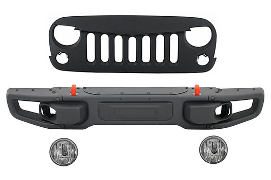 Metall Stoßstange für JEEP Wrangler Rubicon JK 07-17 Nebelscheinwerfer Gitter- CarPartsTuning