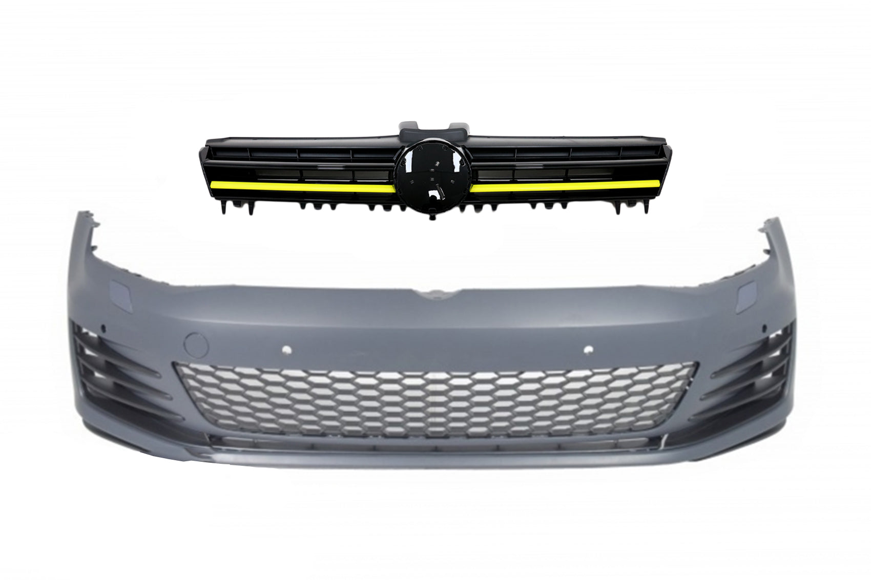 Vordere Stoßstange Zentral Grille für VW Golf 7 VII 2013-2017 Gelbe Einfügungen CarPartsTuning