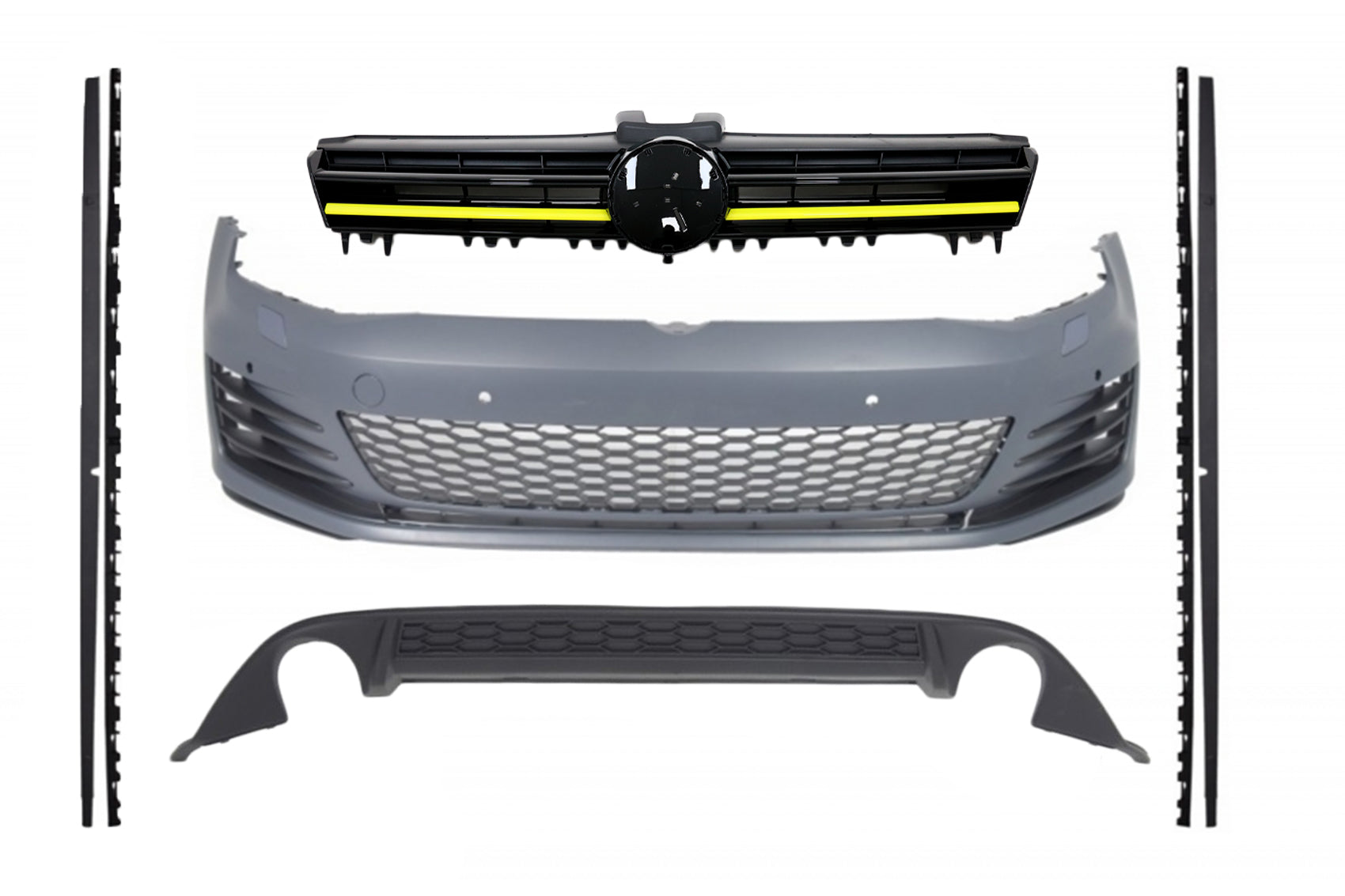 Kit für VW Golf 7 VII 5G 13-17 Stoßstange Gitter Diffusor Seitenschweller Gelb CarPartsTuning