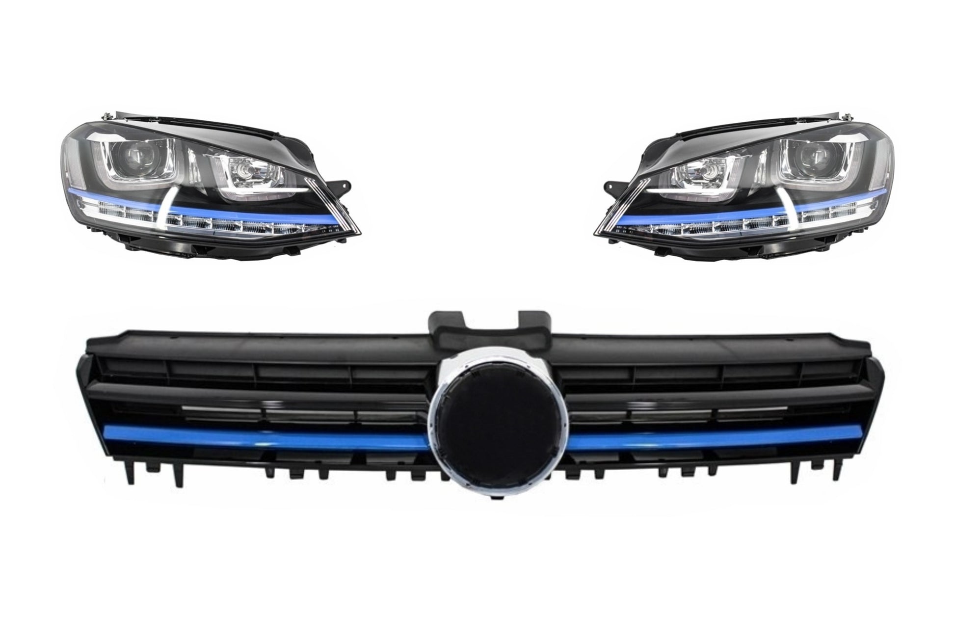 Scheinwerfer Grille für VW Golf 7 VII 12-17 GTE Look Blaue Einfügungen Dynamisch CarPartsTuning