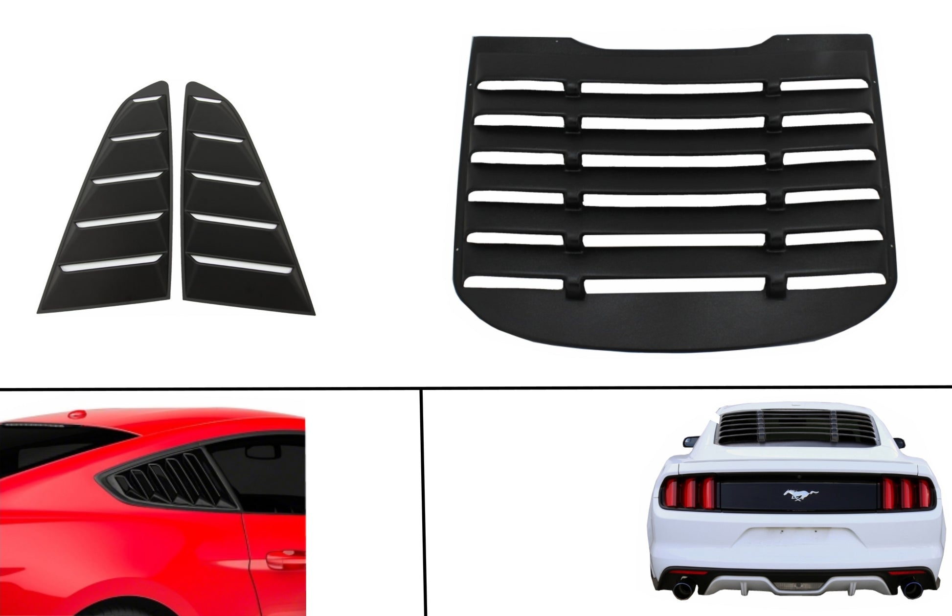 Klassische Viertelseitenfensterlamellen Passend Für Ford Mustang Mk6 VI Sechste Generation (2015-2019) Mit Heckscheibenlamellen In Schwarz KITT