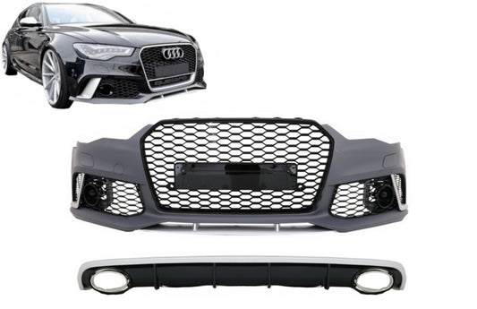 Vordere Stoßstange für Audi A6 C7 4G Facelift 11-14 RS6 Look Diffusor Auspuff CarPartsTuning