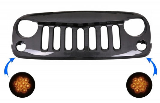 Kühlergrill LED-Blinkleuchte für JEEP Wrangler Rubicon JK 07-17 LED gelb Blinker CarPartsTuning