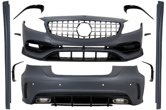 BodyKit für Mercedes W176 12-18 A45 Look Stoßstange Kühlergrill Auspuff Endrohe CarPartsTuning