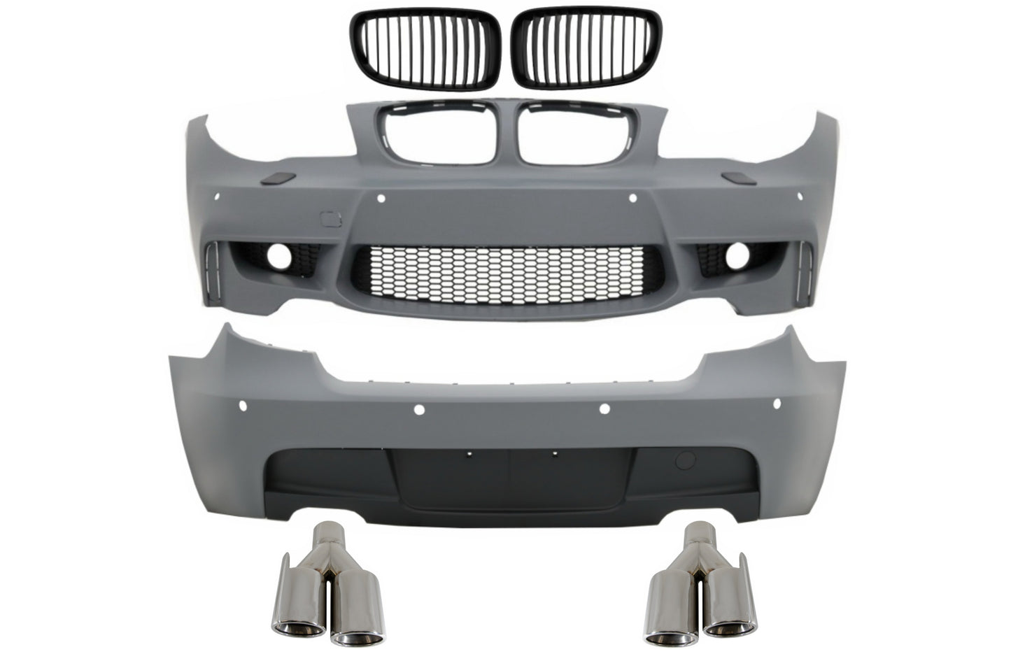 BodyKit für BMW 1er E81 E87 04-11 M Look PDC & Auspuff Schalldämpfer Tipps Chrom CarPartsTuning