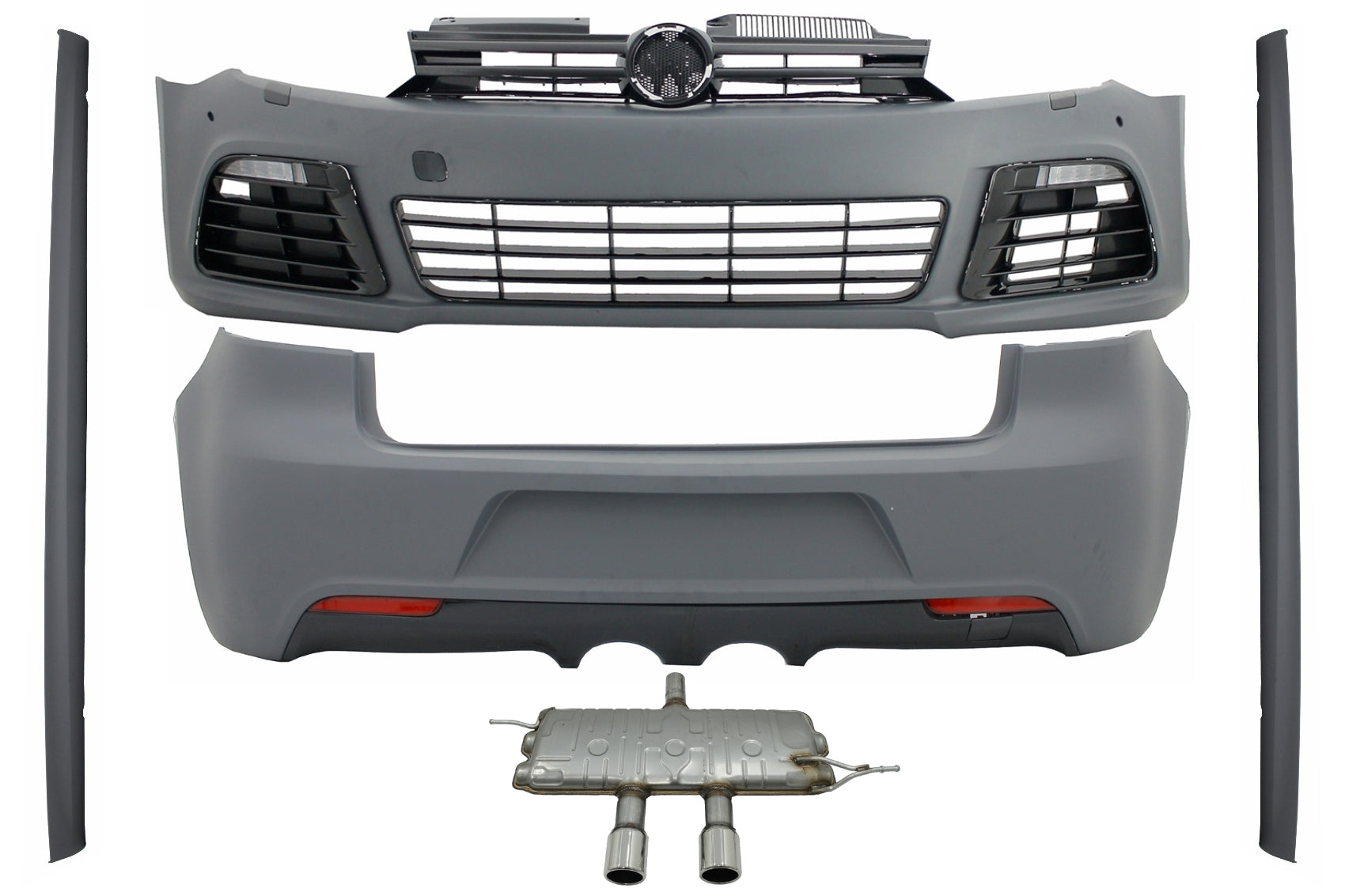 Kit für VW Golf 6 MK6 2008-2013 R20 Look Seitenschweller & Auspuff Catback CarPartsTuning