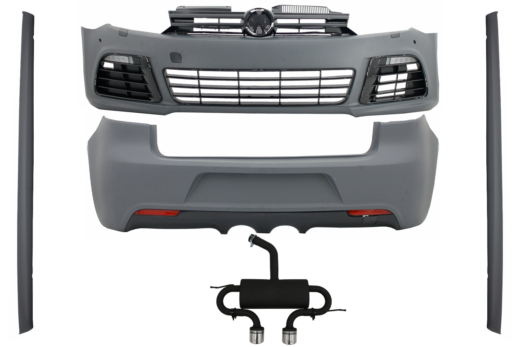 Kit für VW Golf 6 MK6 2008-2013 R20 Look Seitenschweller & Auspuffanlage Catback CarPartsTuning