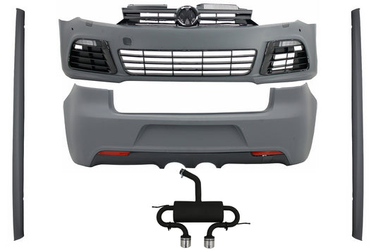 Kit für VW Golf 6 MK6 2008-2013 R20 Look Seitenschweller & Auspuffanlage Catback CarPartsTuning
