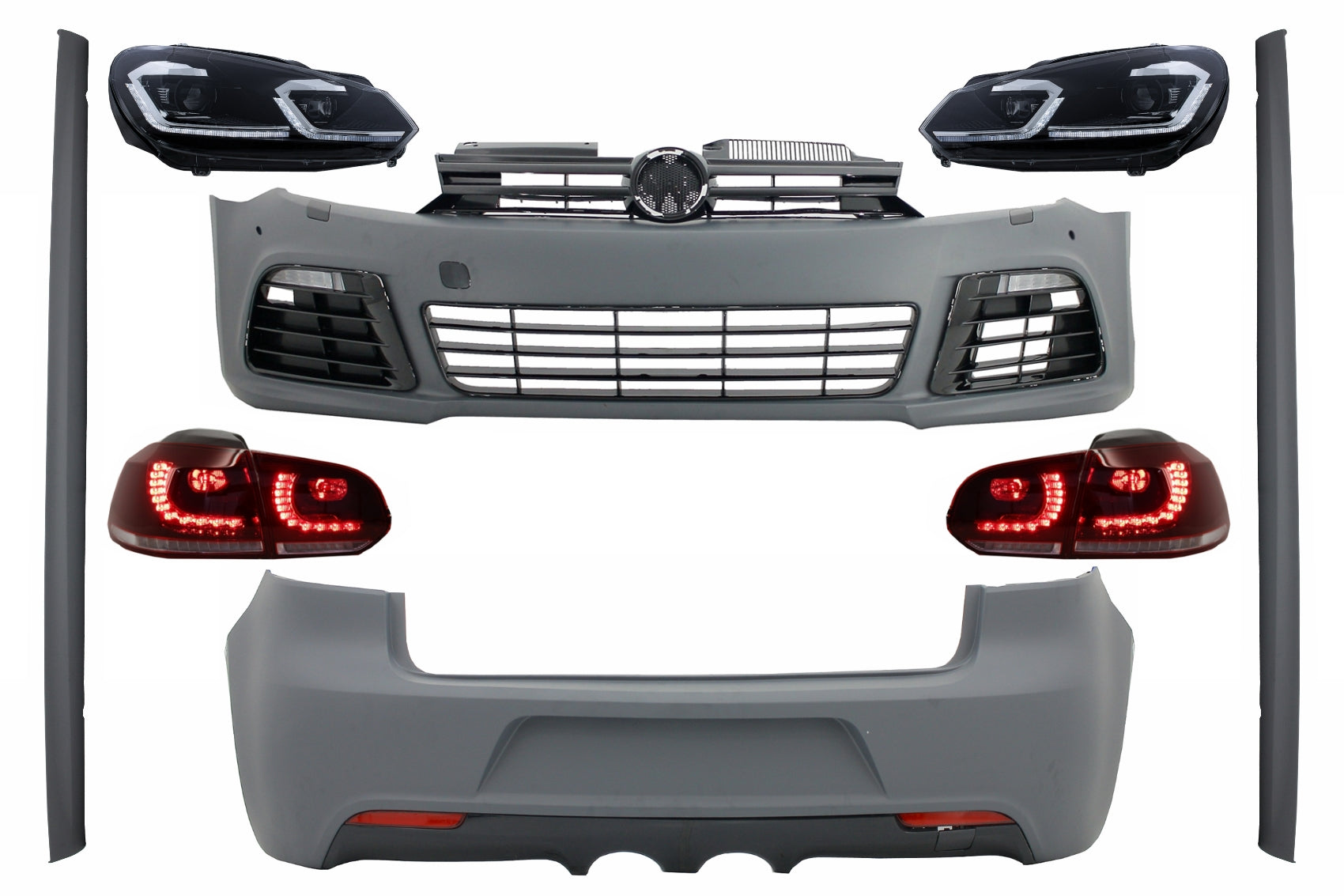 Kit für VW Golf VI MK 6 08-13 R20 Look Seitenschweller Scheinwerfer Rückleuchten CarPartsTuning
