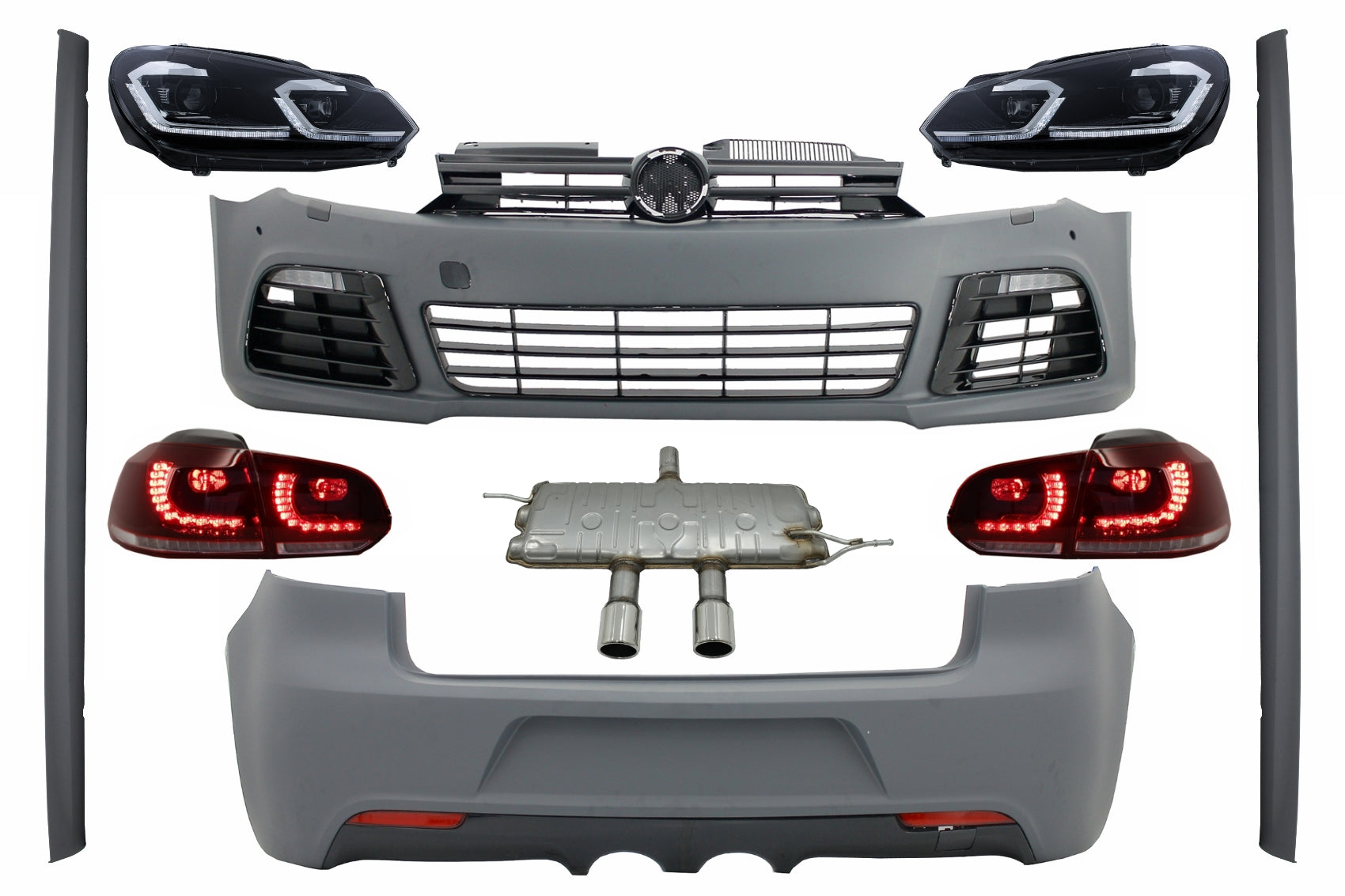 Kit für VW Golf VI MK 6 08-13 R20 Look Scheinwerfer Rückleuchten Auspuff System CarPartsTuning