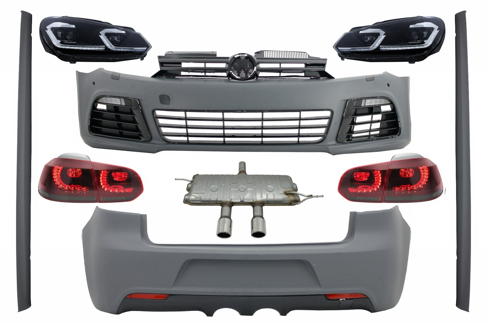 Kit für VW Golf VI MK 6 08-13 R20 Look Scheinwerfer Rückleuchten Rauch Auspuff CarPartsTuning